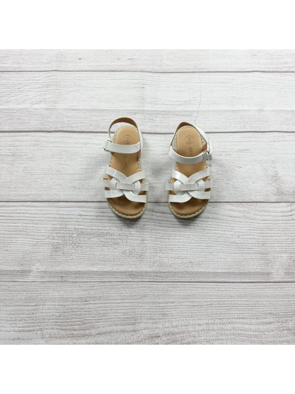 Cat & Jack Toddler Girls Glitter Strap White Sandals 6